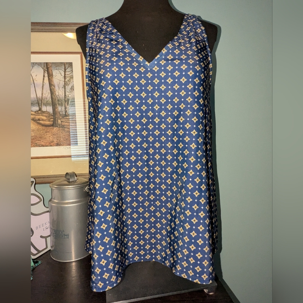 Kona Sol Blue Printed V-Neck Swim Cover-Up